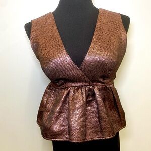 Opening Ceremony Shimmering Copper Peplum Blouse